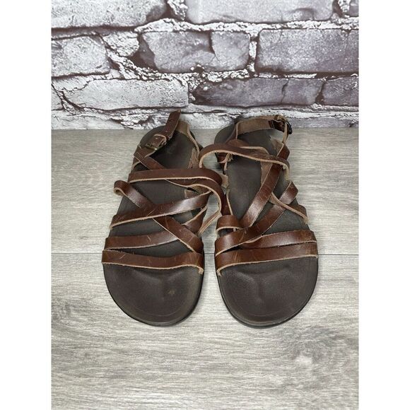 OluKai Awe Awe Brown Leather Strappy Gladiator Flat Sandals Women Sz 9M US/39EU - Picture 2 of 16